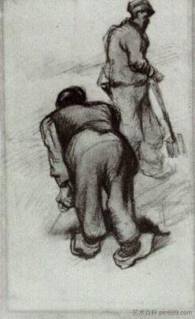 两个农民的研究 Study of Two Peasants (1885; Nunen / Nuenen,Netherlands  )，文森特·梵高