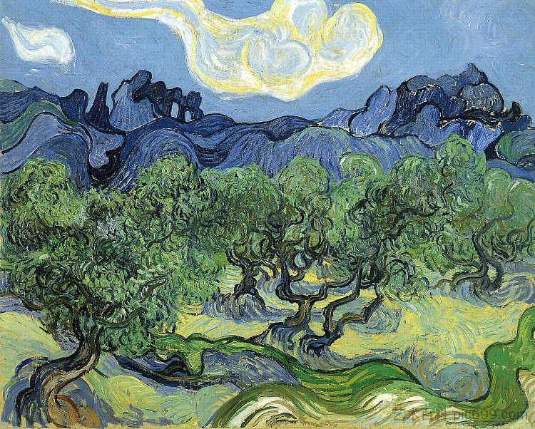 前景为橄榄树的阿尔皮勒 The Alpilles with Olive Trees in the Foreground (1889; Saint-rémy-de-provence,France  )，文森特·梵高