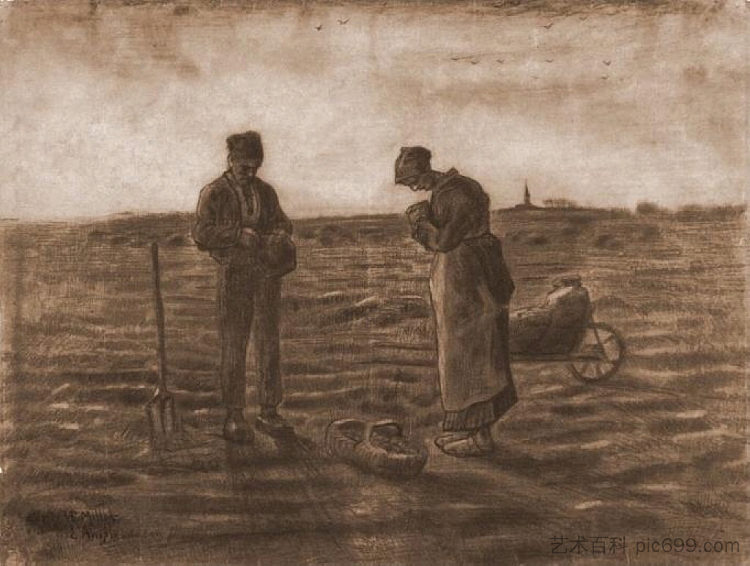 《三钟经》(源自小米) The Angelus (after Millet) (1880; Brussels,Belgium  )，文森特·梵高