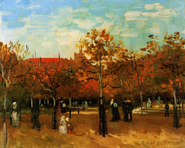 布洛涅森林与人们散步 The Bois de Boulogne with People Walking (1886; Paris,France  )，文森特·梵高