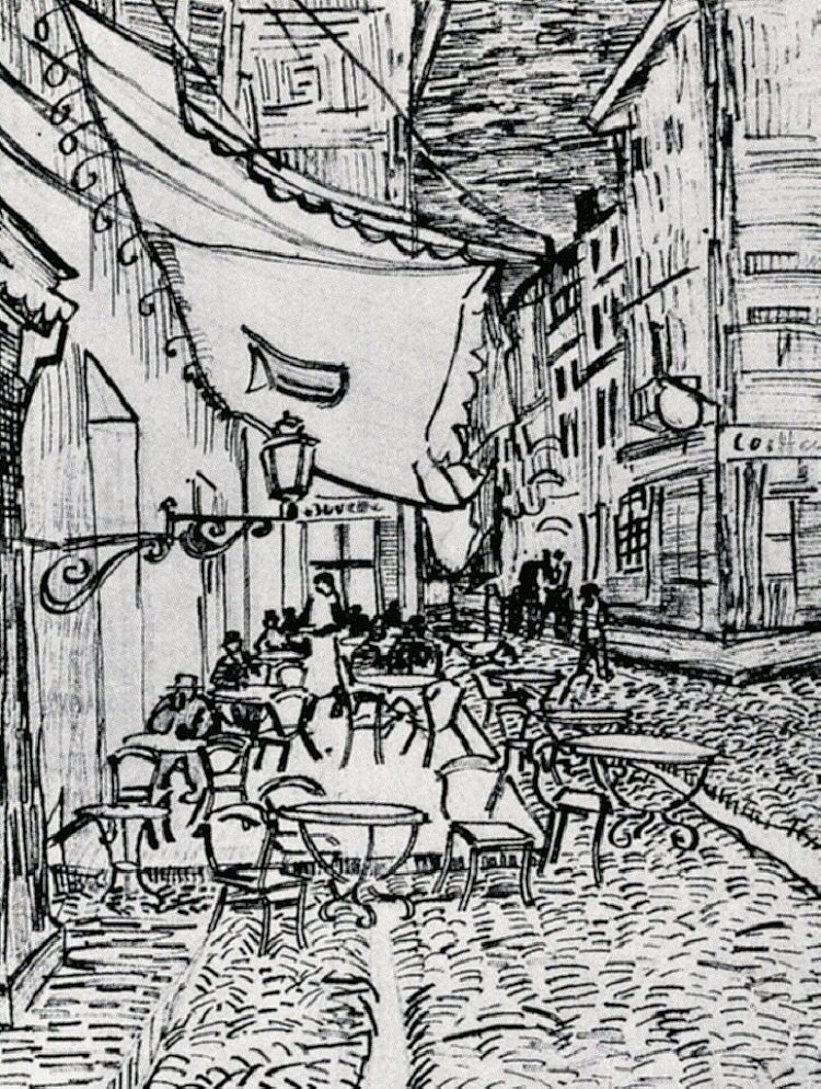 阿尔勒论坛广场上的咖啡馆露台，晚上 The Cafe Terrace on the Place du Forum, Arles, at Night (1888; Arles,Bouches-du-Rhône,France  )，文森特·梵高