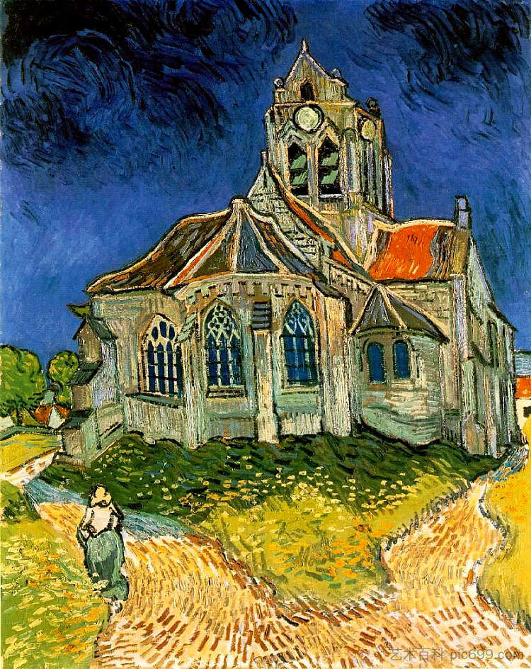 奥韦尔教堂 The Church at Auvers (1890; Auvers-sur-oise,France ),文森特·梵高