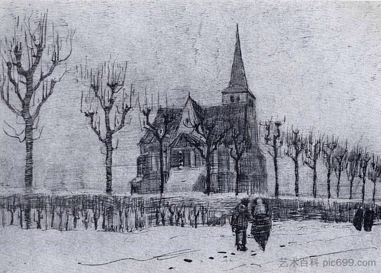 冬天的纽南教堂 The Church in Nuenen in Winter (1883; Nunen / Nuenen,Netherlands  )，文森特·梵高