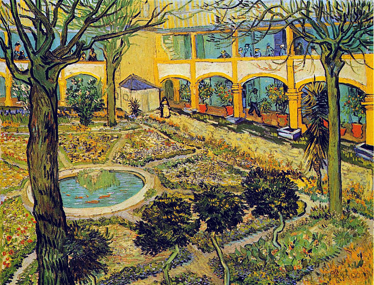 阿尔勒医院庭院 The Courtyard of the Hospital in Arles (1889; France  )，文森特·梵高