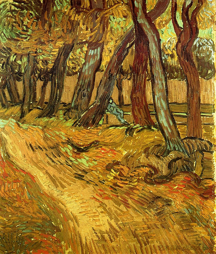 圣保罗医院花园与人物 The Garden of Saint-Paul Hospital with Figure (1889; Saint-rémy-de-provence,France ),文森特·梵高