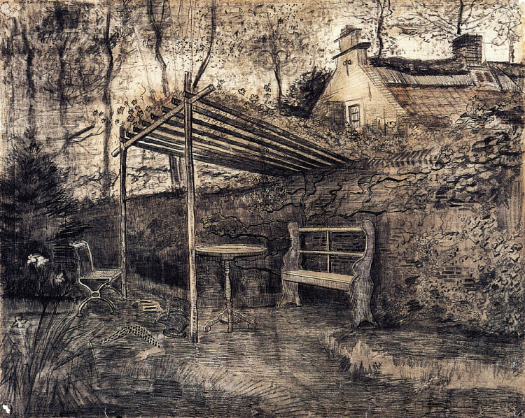 有乔木的牧师住宅花园 The Garden of the Parsonage with Arbor (1881),文森特·梵高