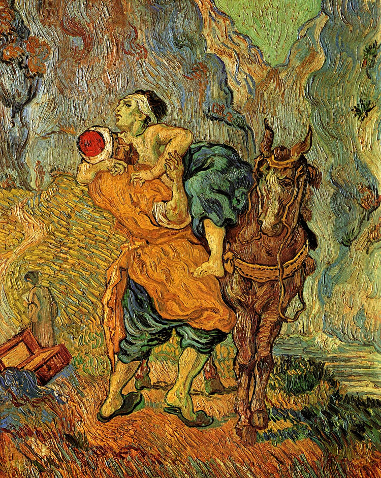 德拉克洛瓦之后的好撒玛利亚人 The Good Samaritan, after Delacroix (1890; Auvers-sur-oise,France ),文森特·梵高