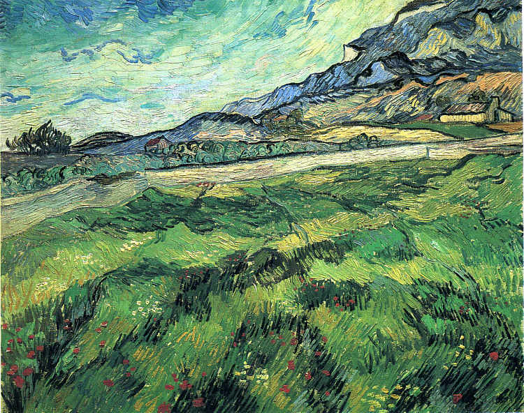 疯人院后面的绿色麦田 The Green Wheatfield behind the Asylum (1889; Saint-rémy-de-provence,France  )，文森特·梵高