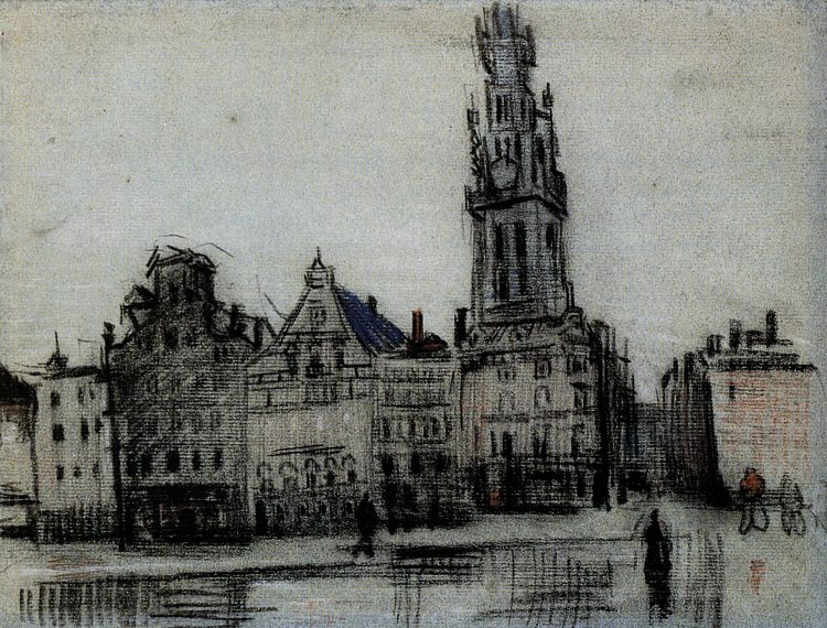 单一市场 The Grote Markt (1885; Antwerp,Belgium  )，文森特·梵高