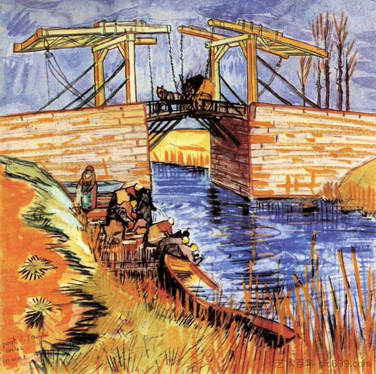 阿尔勒的朗格卢瓦桥 The Langlois Bridge at Arles (1888; Arles,Bouches-du-Rhône,France  )，文森特·梵高