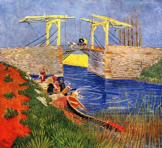 阿尔勒的朗格卢瓦桥与妇女洗涤 The Langlois Bridge at Arles with Women Washing (1888; Arles,Bouches-du-Rhône,France                     )，文森特·梵高