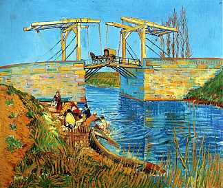 阿尔勒的朗格卢瓦桥与妇女洗涤 The Langlois Bridge at Arles with Women Washing (1888; Arles,Bouches-du-Rhône,France                     )，文森特·梵高