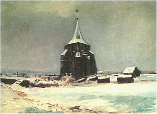 雪中纽南的老墓园塔 The Old Cemetery Tower at Nuenen in the Snow (1885; Nunen / Nuenen,Netherlands                     )，文森特·梵高