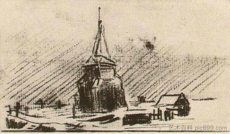 雪中的老塔 The Old Tower in the Snow (1885; Nunen / Nuenen,Netherlands ),文森特·梵高