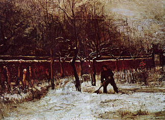 雪中纽南的牧师住宅花园 The Parsonage Garden at Nuenen in the Snow (1885; Nunen / Nuenen,Netherlands                     )，文森特·梵高