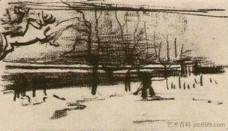 雪中的牧师住宅花园 The Parsonage Garden in the Snow (1885; Nunen / Nuenen,Netherlands ),文森特·梵高
