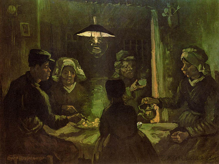 吃土豆的人(初步用油草图) The Potato Eaters (preliminary oil sketch) (1885; Nunen / Nuenen,Netherlands  )，文森特·梵高