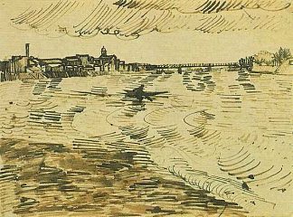 罗纳河与船和桥梁 The Rhone with Boats and a Bridge (1888; Arles,Bouches-du-Rhône,France                     )，文森特·梵高