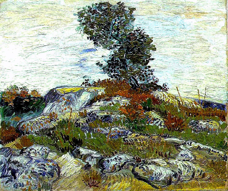 岩石与橡树 The Rocks with Oak tree (1888; Arles,Bouches-du-Rhône,France  )，文森特·梵高