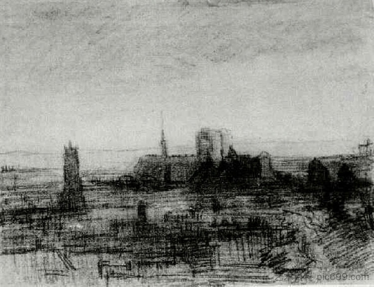 巴黎和巴黎圣母院的屋顶 The Roofs of Paris and Notre-Dame (1886; Paris,France ),文森特·梵高