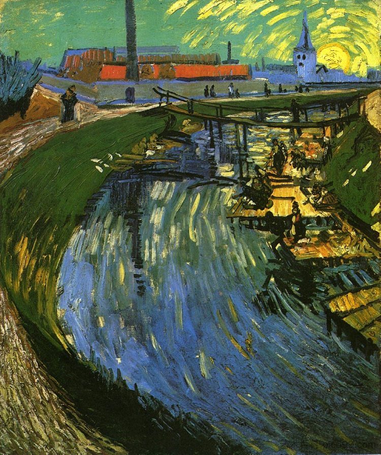 鲁宾杜罗伊运河与洗衣妇 The Roubine du Roi Canal with Washerwomen (1888; Arles,Bouches-du-Rhône,France ),文森特·梵高