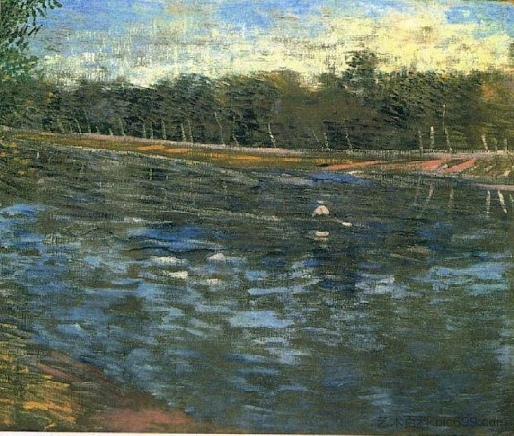 塞纳河与划艇 The Seine with a Rowing Boat (1887; Paris,France  )，文森特·梵高