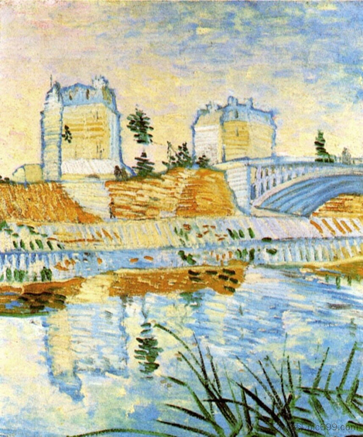 塞纳河与克利希桥 The Seine with the Pont de Clichy (1887; Paris,France  )，文森特·梵高