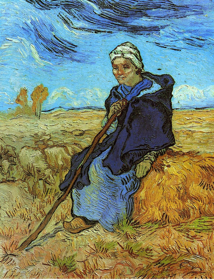 牧羊女（在小米之后） The Shepherdess (after Millet) (1889; Saint-rémy-de-provence,France  )，文森特·梵高