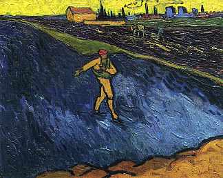 背景中的阿尔勒苗圃郊区 The Sower Outskirts of Arles in the Background (1888; Arles,Bouches-du-Rhône,France                     )，文森特·梵高