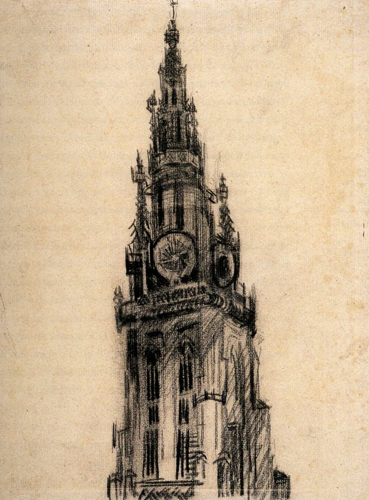 圣母教堂的尖塔 The Spire of the Church of Our Lady (1885; Antwerp,Belgium  )，文森特·梵高
