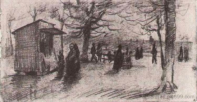 杜乐丽露台与人们散步 The Terrace of the Tuileries with People Walking (1886; Paris,France ),文森特·梵高