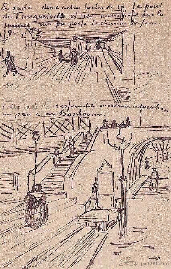 高架桥和Trinquetaille桥 The Viaduct and the Trinquetaille Bridge (1888; Arles,Bouches-du-Rhône,France ),文森特·梵高