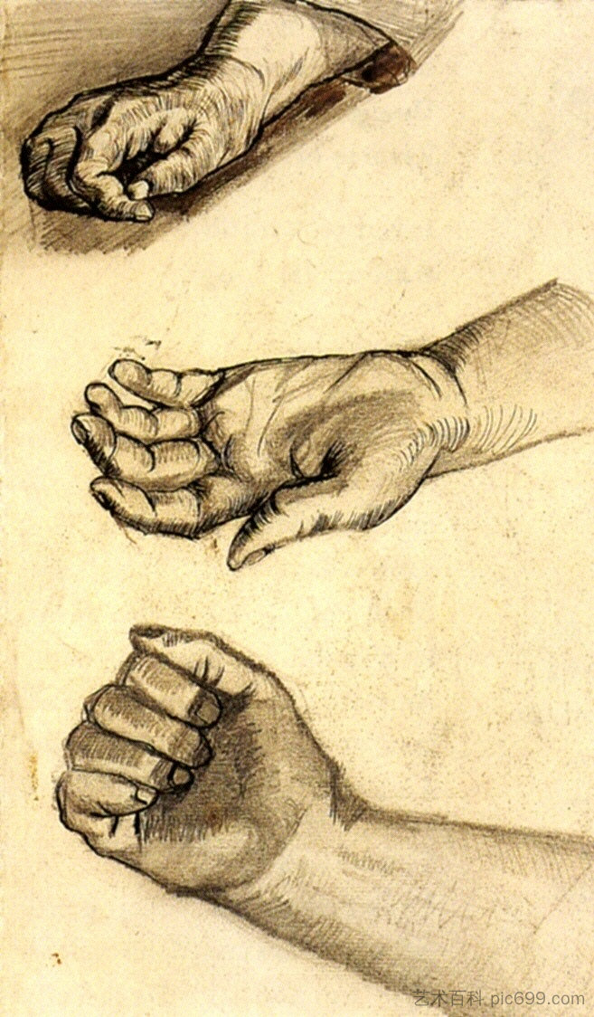 三个手 Three Hands (c.1884; Nunen / Nuenen,Netherlands ),文森特·梵高