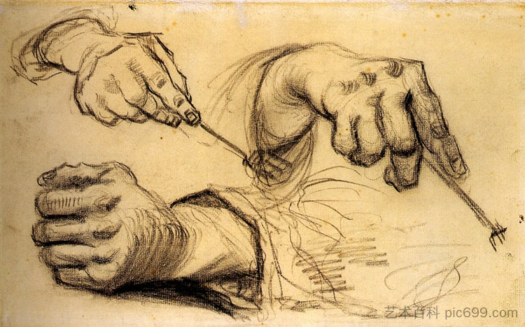 三只手，两只叉子 Three Hands, Two Holding Forks (c.1884; Nunen / Nuenen,Netherlands  )，文森特·梵高