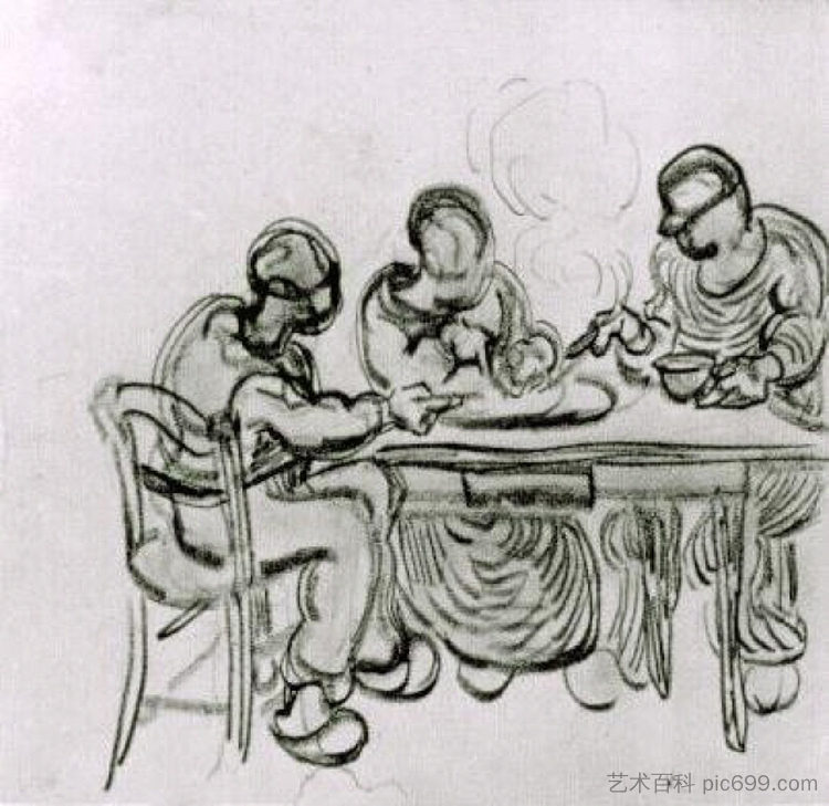 三个农民一顿饭 Three Peasants at a Meal (1890; Saint-rémy-de-provence,France  )，文森特·梵高