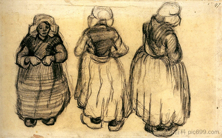 《披着披肩的女人的三幅画像 Three Studies of a Woman with a Shawl (1885; Nunen / Nuenen,Netherlands  )，文森特·梵高