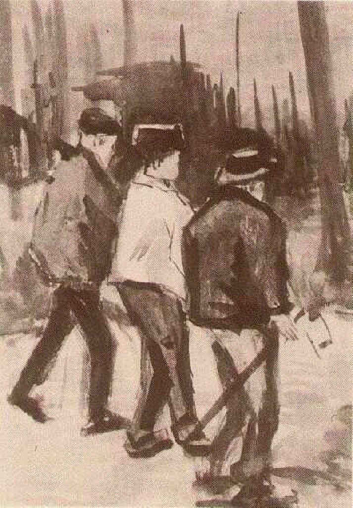 三个樵夫在散步 Three Woodcutters Walking (1884; Nunen / Nuenen,Netherlands  )，文森特·梵高