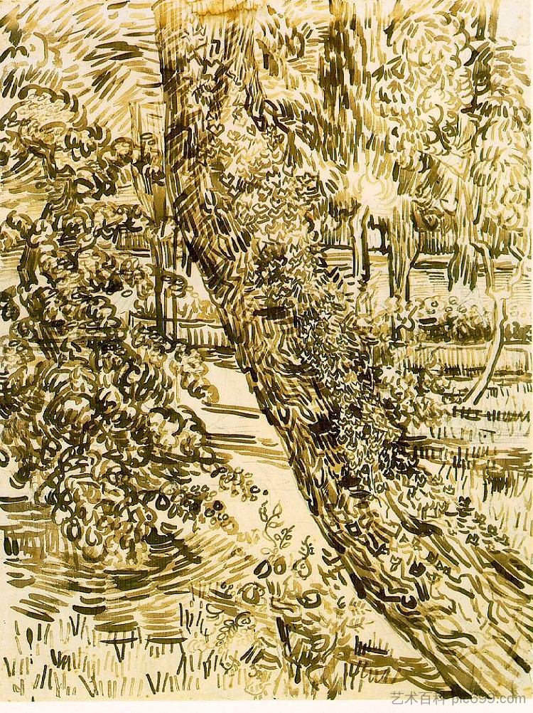 树与常春藤在疯人院花园 Tree with Ivy in the Asylum Garden (1889; Saint-rémy-de-provence,France ),文森特·梵高