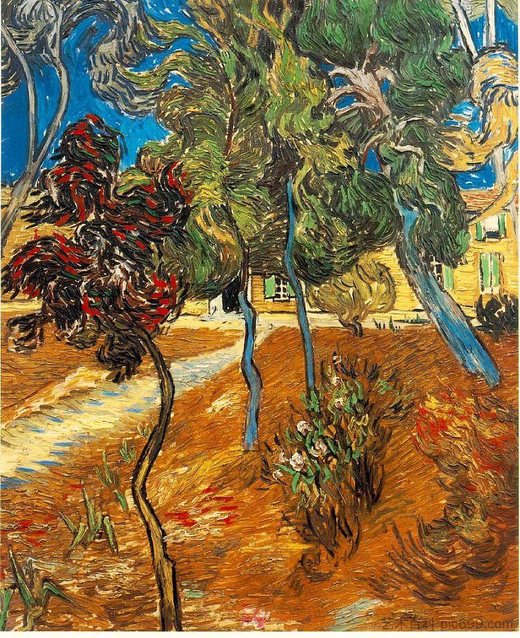 庇护花园里的树木 Trees in the Asylum Garden (1889; Saint-rémy-de-provence,France  )，文森特·梵高