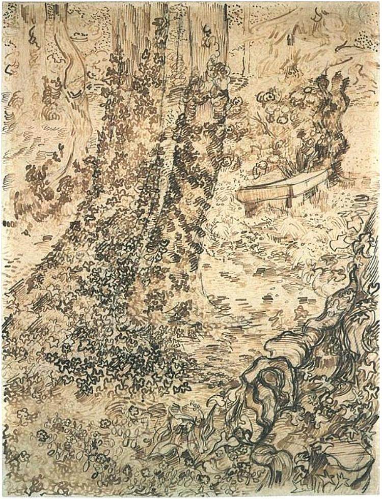 常春藤树 Trees with Ivy (1889; Saint-rémy-de-provence,France  )，文森特·梵高