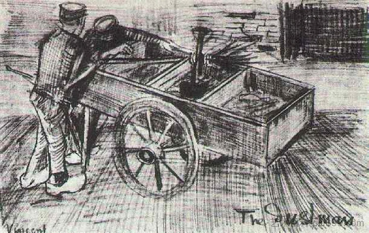 两个男孩靠近一辆马车 Two Boys near a Cart (1882; Haag / Den Haag / La Haye / The Hague,Netherlands  )，文森特·梵高