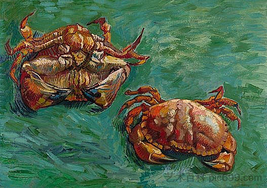 两只螃蟹 Two Crabs (1889; Arles,Bouches-du-Rhône,France  )，文森特·梵高