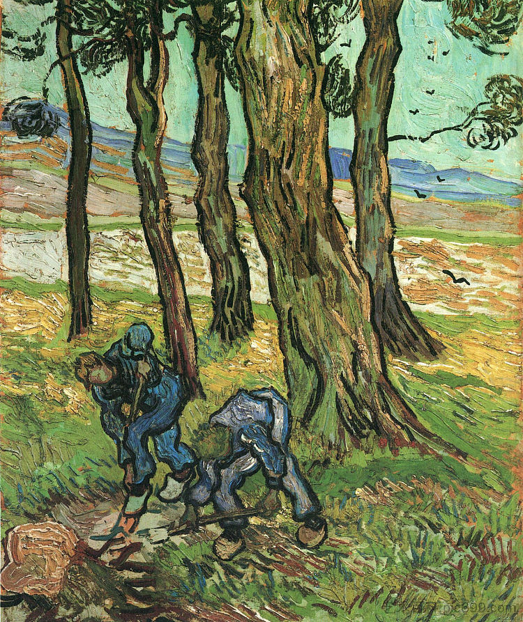 树林中的两个挖掘机 Two Diggers Among Trees (1889; Saint-rémy-de-provence,France ),文森特·梵高