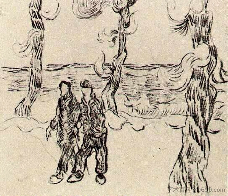 两个人在松树的路上 Two Men on a Road with Pine Trees (1890; Saint-rémy-de-provence,France ),文森特·梵高
