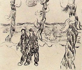 两个人在松树的路上 Two Men on a Road with Pine Trees (1890; Saint-rémy-de-provence,France                     )，文森特·梵高