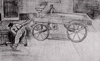 两个男人和一辆四轮马车 Two Men with a Four-Wheeled Wagon (1882; Haag / Den Haag / La Haye / The Hague,Netherlands                     )，文森特·梵高