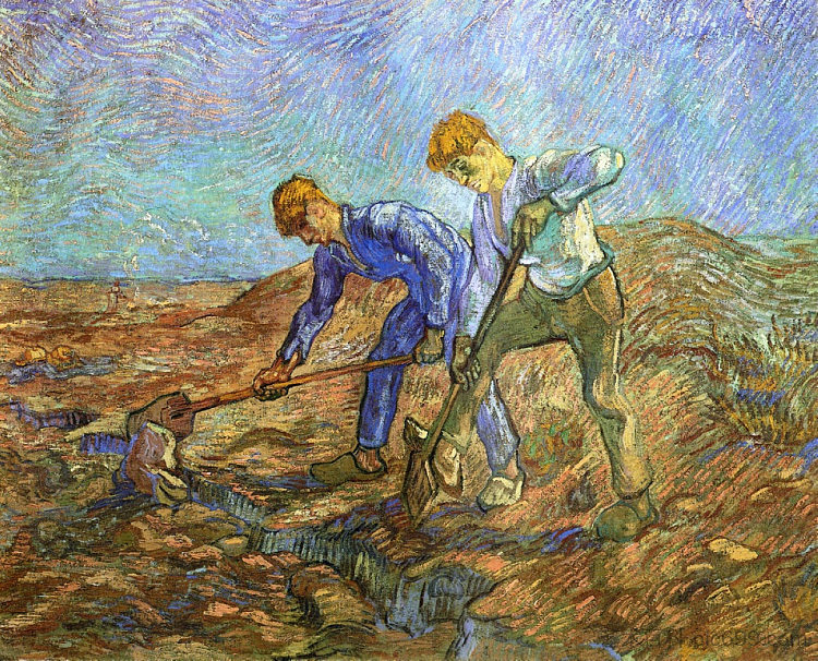 两个农民在挖(小米之后) Two Peasants Diging (after Millet) (1889; Saint-rémy-de-provence,France ),文森特·梵高