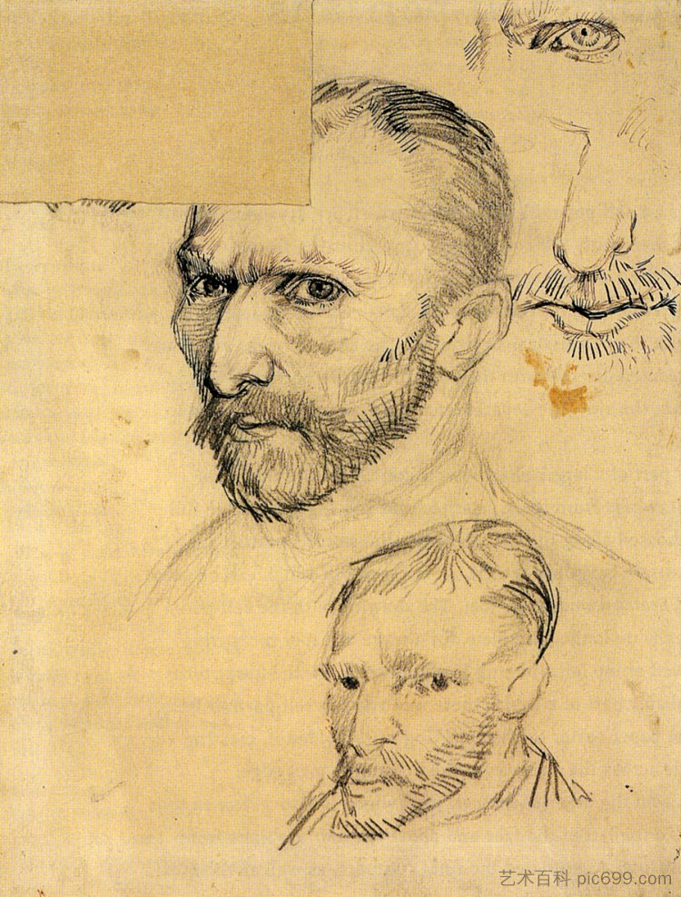 两幅自画像和几个细节 Two Self-Portraits and Several Details (1886; Paris,France ),文森特·梵高