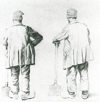 一个男人靠在铁锹上的两幅素描 Two Sketches of a Man Leaning on His Spade (1867; Zundert,Netherlands                     )，文森特·梵高