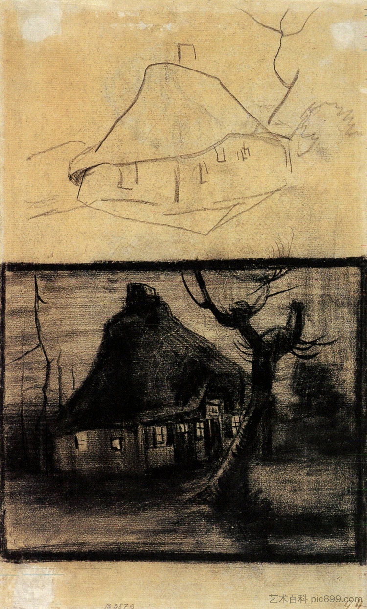 Two Studies of a Cottage Two Studies of a Cottage (1885; Nunen / Nuenen,Netherlands  )，文森特·梵高